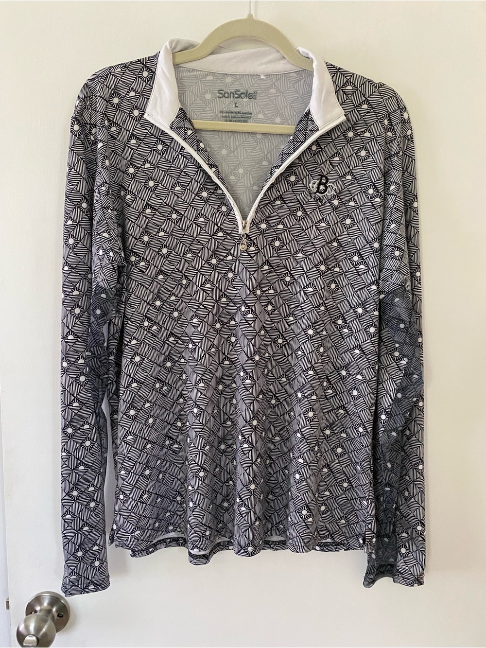 San Soliel Black and White Long-Sleeve Quarter-Zip UPF 50 Sun Protection large